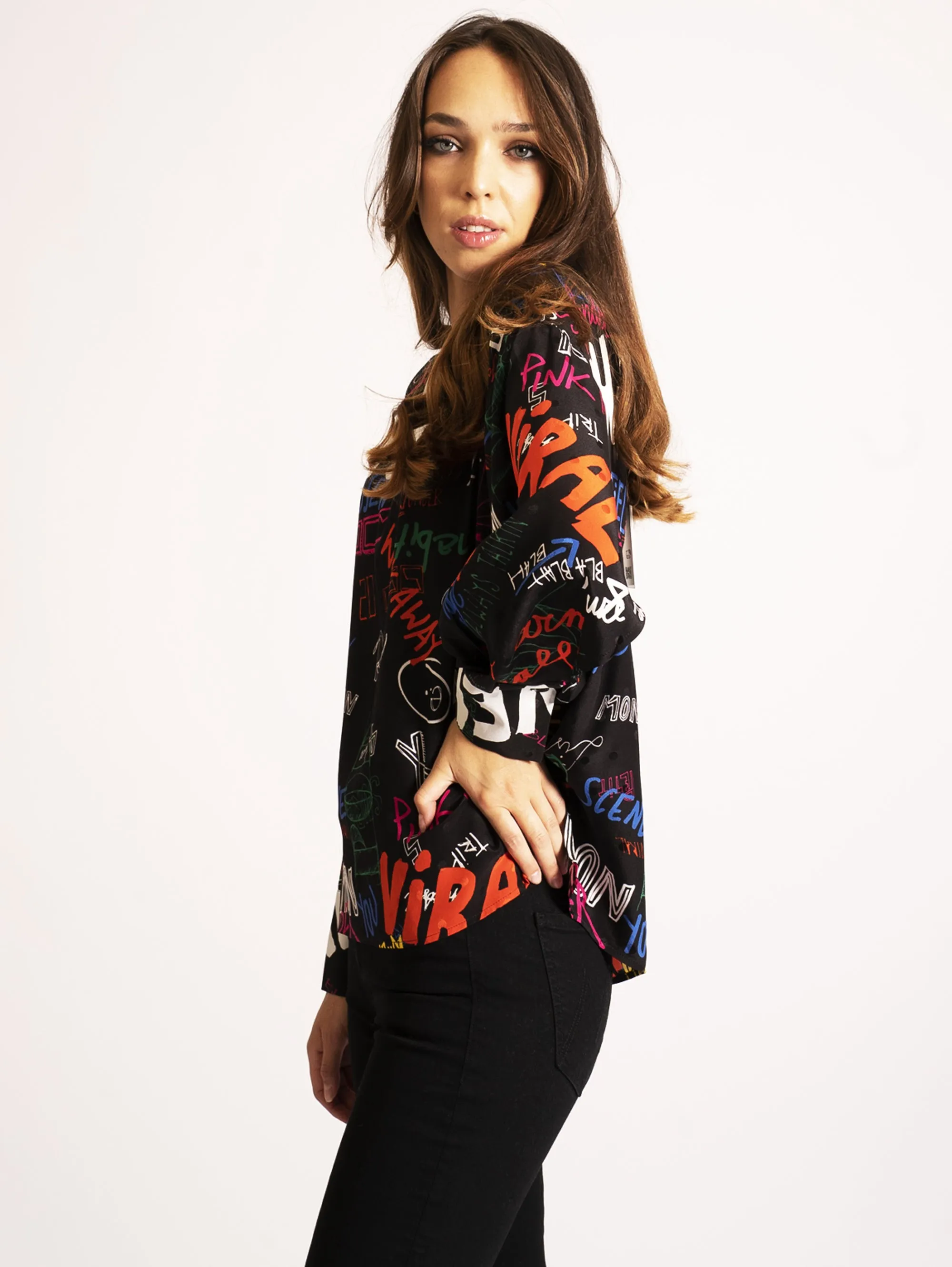 Blusa con Stampa Nero