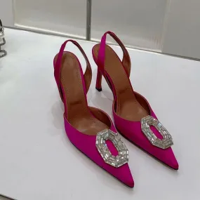 Nuove donne tacchi alti Décolleté con fibbia in strass Scarpe da sposa Scarpe a punta Slingback Tacchi sottili Sandali estivi co