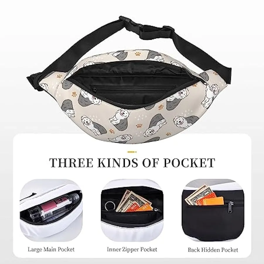 Old English Sheepdog Pattern Waist Pack Regolabile Casual Marsupio Pack Trekking Cintura Marsupio, Come nella foto, Taglia unica