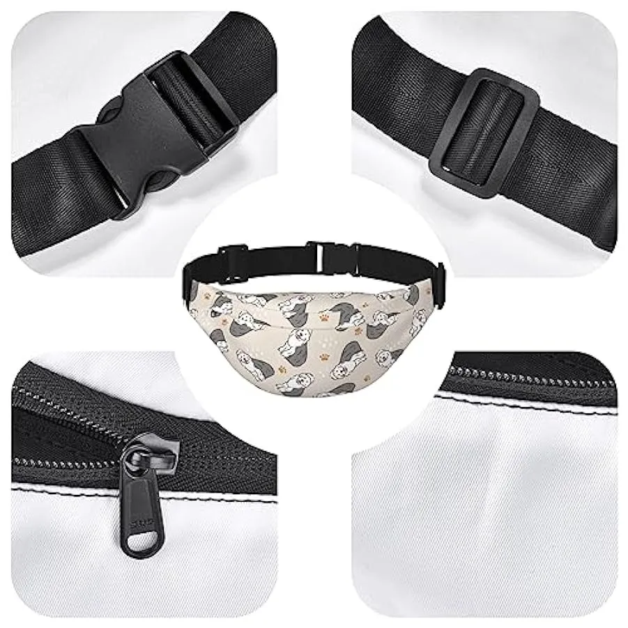 Old English Sheepdog Pattern Waist Pack Regolabile Casual Marsupio Pack Trekking Cintura Marsupio, Come nella foto, Taglia unica