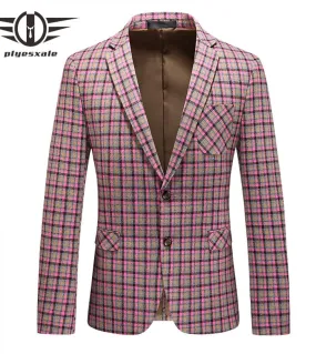 Plyesxale Blazer scozzese autunno rosa Blazer casual di alta qualità per uomo Blazer alla moda da uomo a quadri Q9